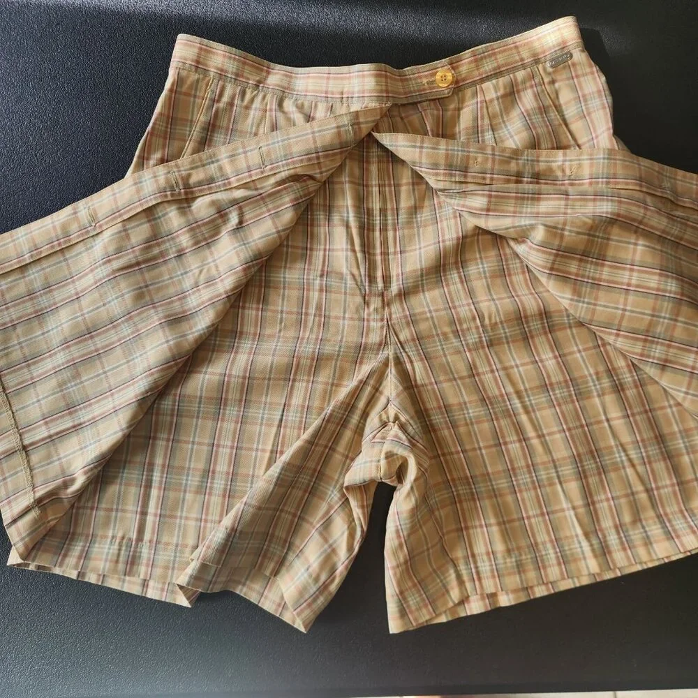LIZ CLAIBORNE Liz Golf Skort Skirt Size 14 Yellow Beige Green Plaid EUC‎